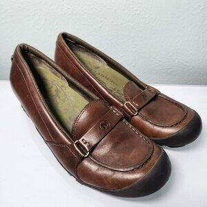 Merrell Plaza Glide Wedges Shoes 8 Saddle Brown Leather Driving Loafers Slip On